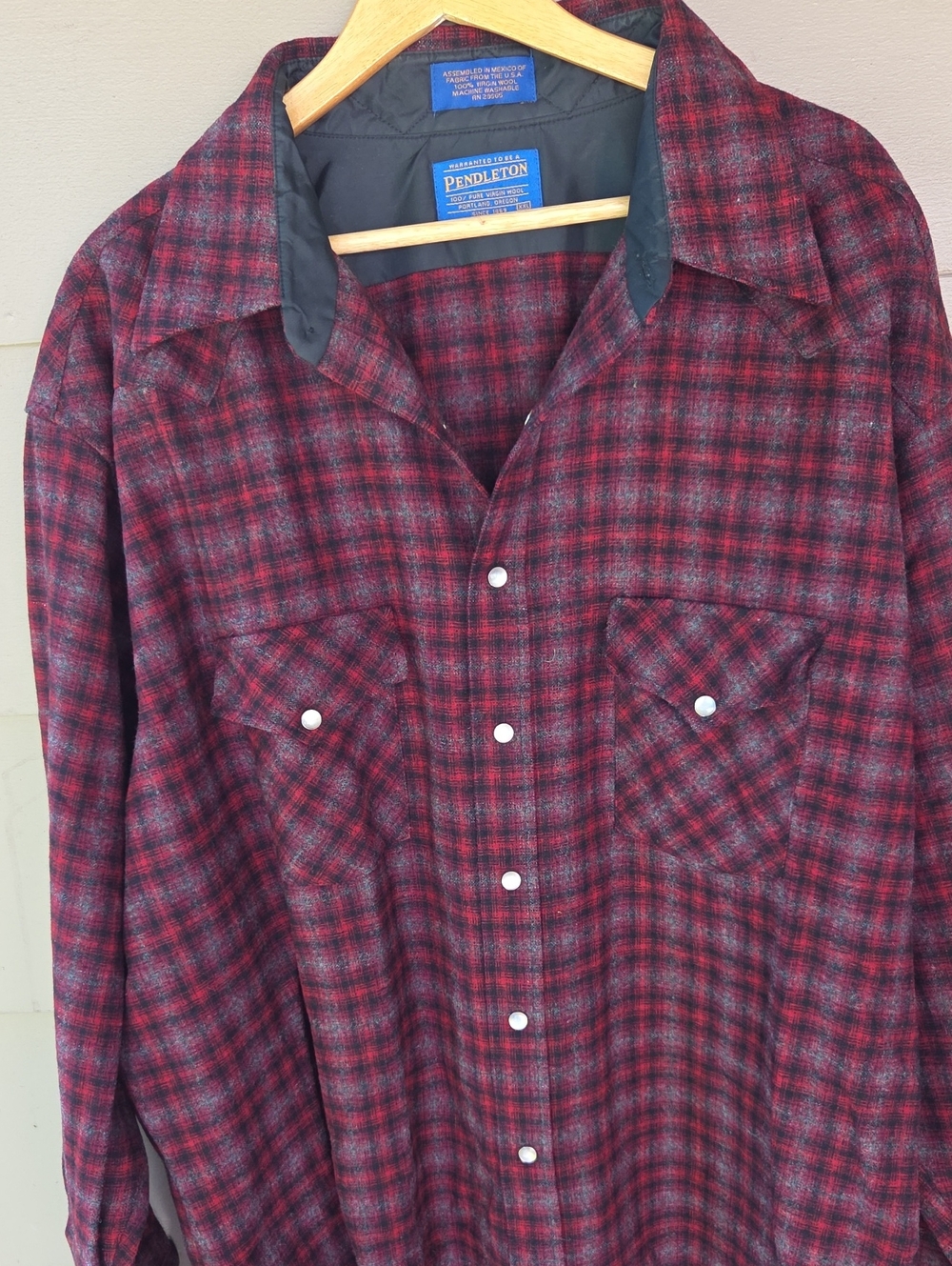 Pendleton High Grade Western Wear Wool Pearl Snap Shirt 2XL USA Red Plaid